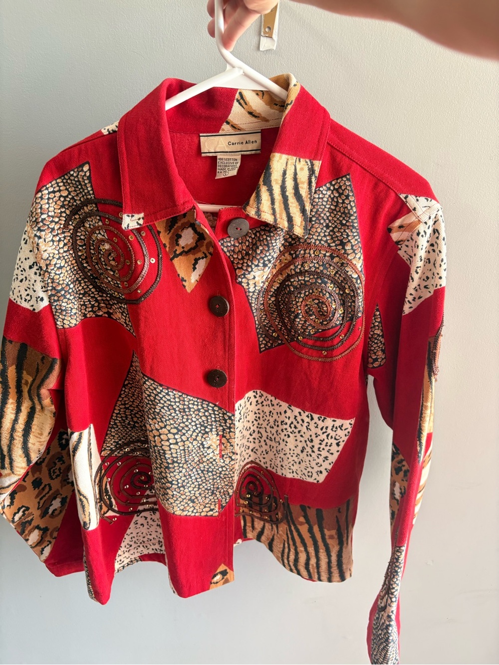 Carrie Allen Red Patterned Button-Front Jean Jacket